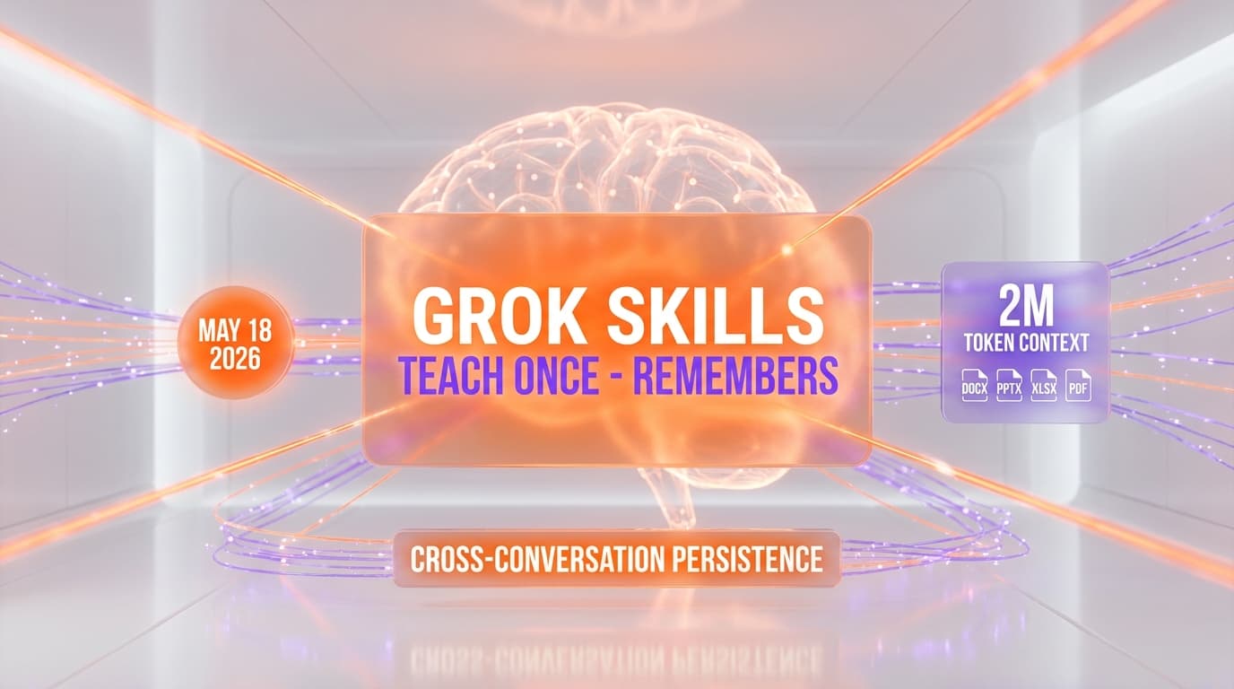 xAI Launches Grok Skills: Teach Grok Once, It Remembers Across Every Conversation (May 18, 2026)